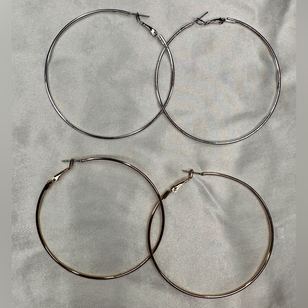 Silver and Gold Hoop Earrings Set